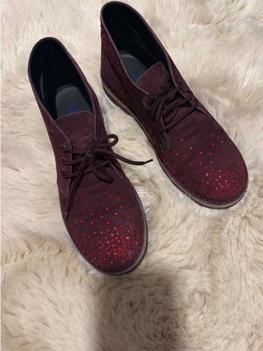 Burgundy Suede CBoots with Red Accent Studs
